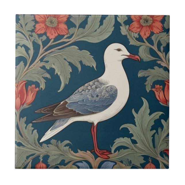 Seagull William Morris style Right Sea Marine Bird Ceramic Tile (Front)