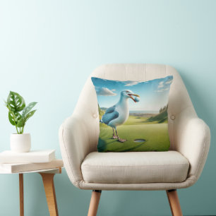 Seagull With a Golf Ball For Golfer Cushion