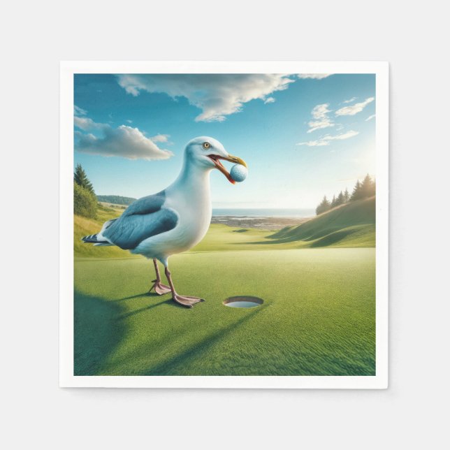 Seagull With a Golf Ball Napkin (Front)