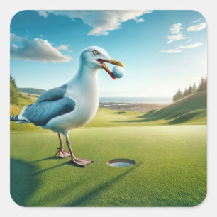 Seagull With a Golf Ball Square Sticker