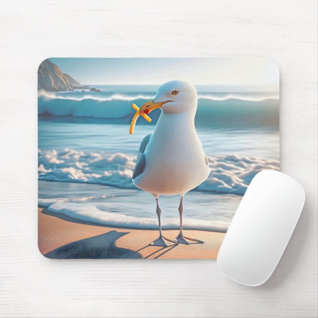Seagull With French Fries Mouse Pad (With Mouse)