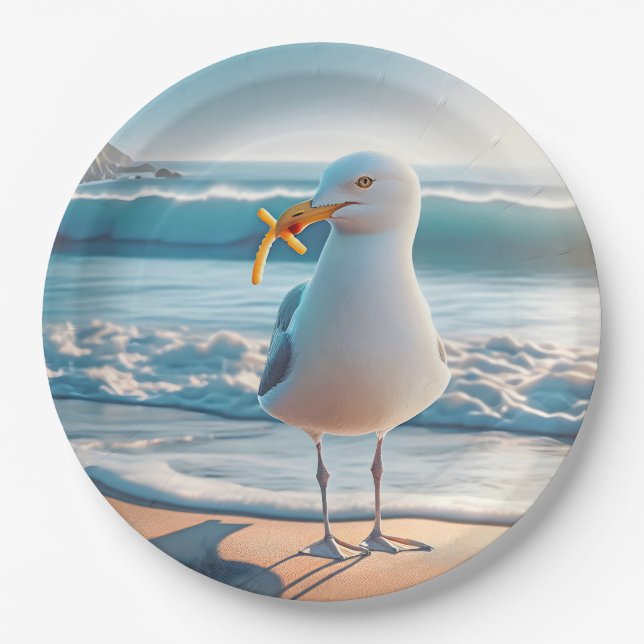 Seagull With French Fries Paper Plate (Front)