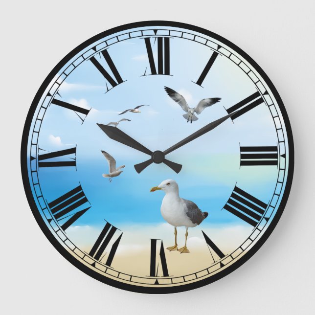 Seagulls and Beach Scene Large Clock (Front)