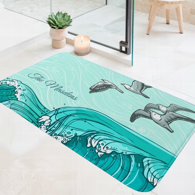 Seagulls and Ocean Waves Family Name Bath Mat (Creator Uploaded)