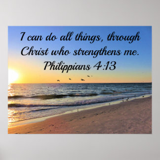 SEAGULLS AND SUNRISE PHILIPPIANS 4:13 SCRIPTURE POSTER