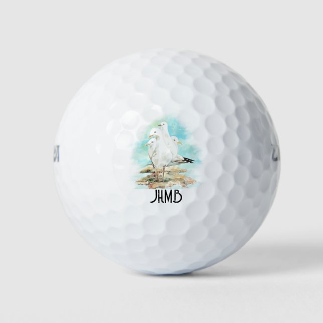 Seagulls Bird Beach Animal Monogram Art Golf Balls (Front)