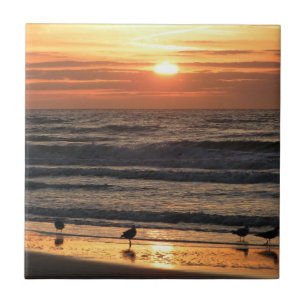 Seagulls by the Sea at Sunset Ceramic Tile
