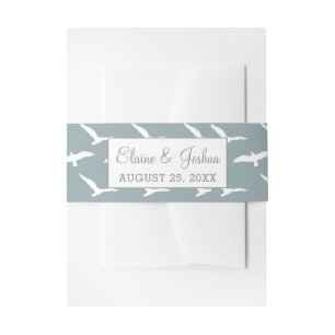 seagulls dusky blue beach invitation belly band