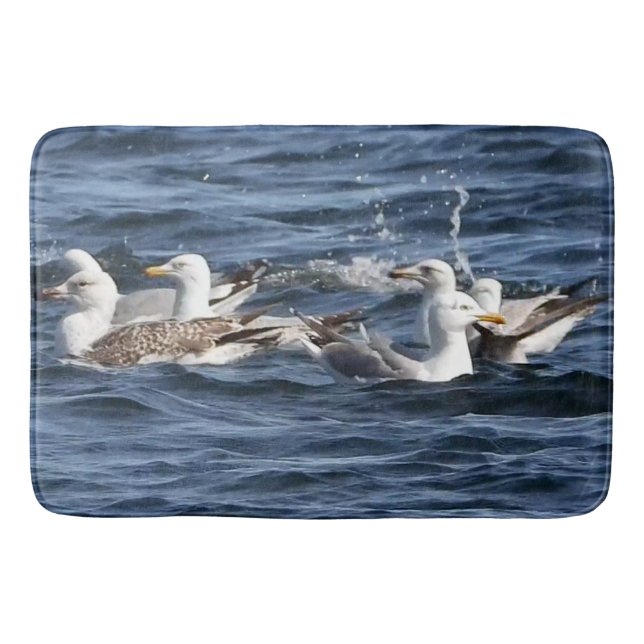 Seagulls Feeding On Sandeels Coastal Wildlife Bird Bath Mat (Front)
