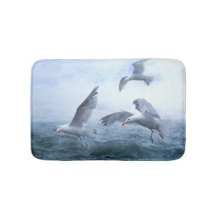 Seagulls Flight over the Sea Bath Mat