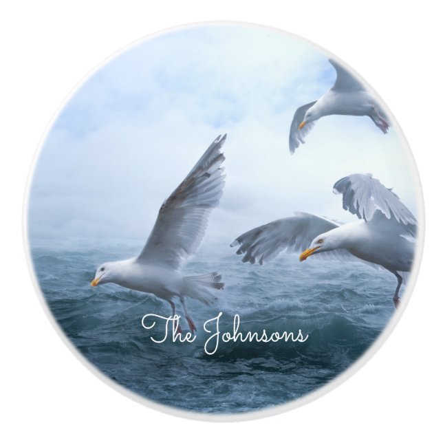 Seagulls Flight over the Sea Ceramic Knob (Front)