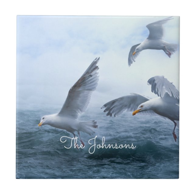 Seagulls Flight over the Sea Ceramic Tile (Front)