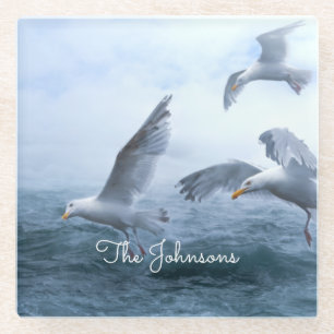 Seagulls Flight over the Sea Glass Coaster