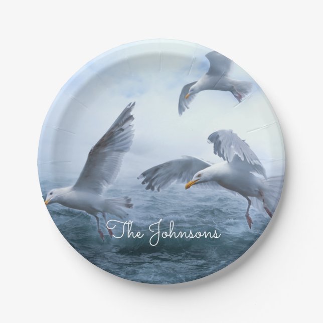 Seagulls Flight over the Sea Paper Plate (Front)