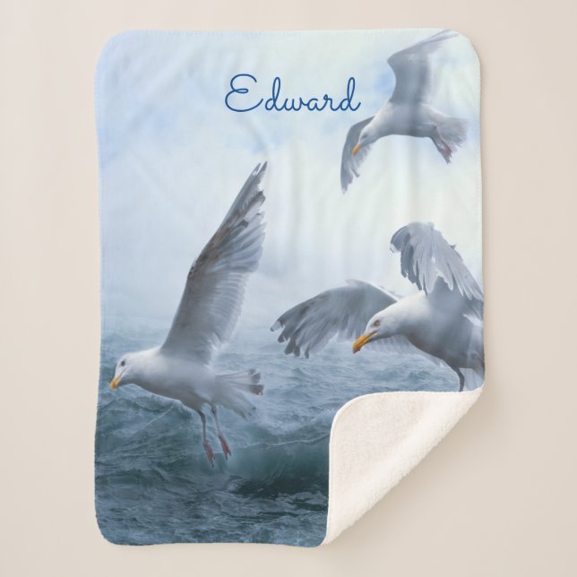 Seagulls Flight over the Sea Sherpa Blanket (Front)