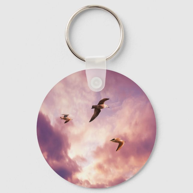 Seagulls flying in a sunset sky key ring (Front)