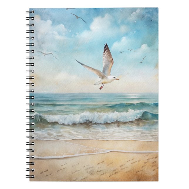 Seagulls Flying on a Beach Notebook (Front)
