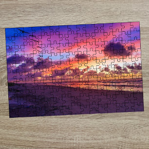 Seagulls Flying Pink Sky Beaufort SC Beach Jigsaw Puzzle