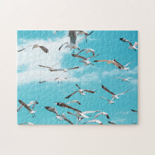 Seagulls Flying Sky Ocean Sea Theme Jigsaw Puzzle
