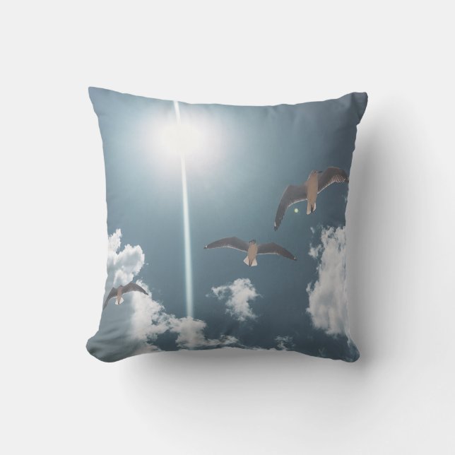 Seagulls Flying Sky Throw Pillow Cushion (Front)