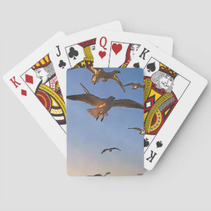 Seagulls In Flight Black Outline Art Playing Cards
