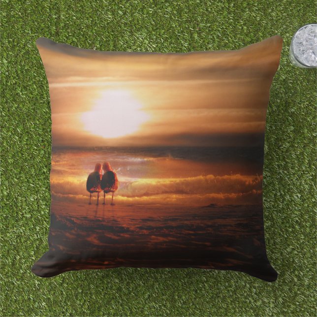 Seagulls - Lovebirds at Sunset Cushion (Grass)
