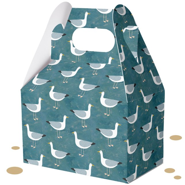 Seagulls Nautical Favour Box (Seagull nautical coastal bird fun  gift party favor box)