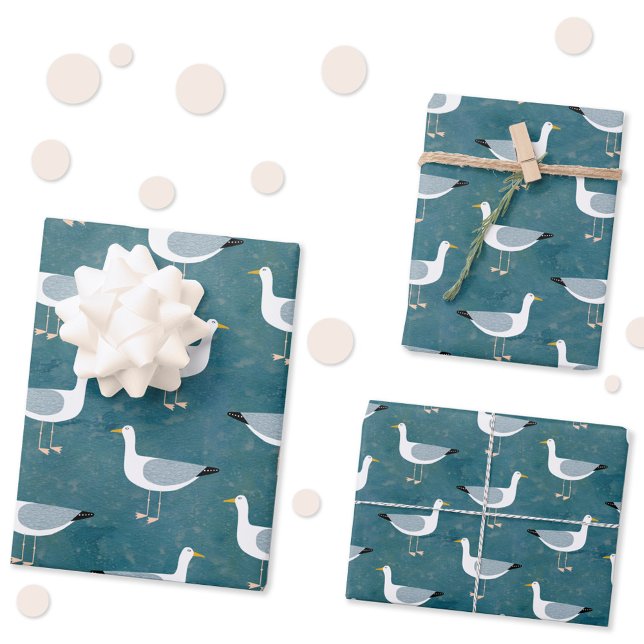 Seagulls Nautical Wrapping Paper Sheet (Fun seagull nautical wrapping paper sheets)