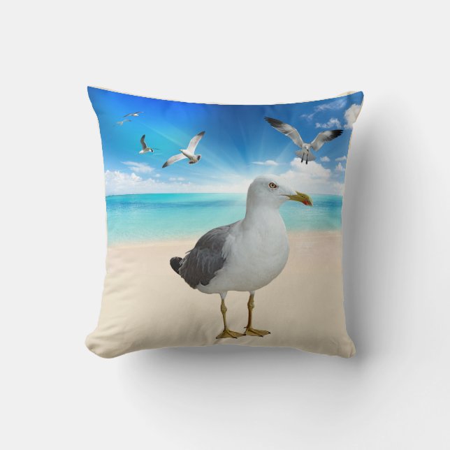 Seagulls on a Beach Cushion (Front)