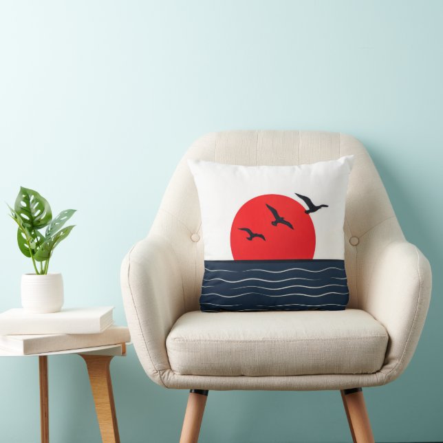 Seagulls on Red Sun with Ocean Cushion (Chair)