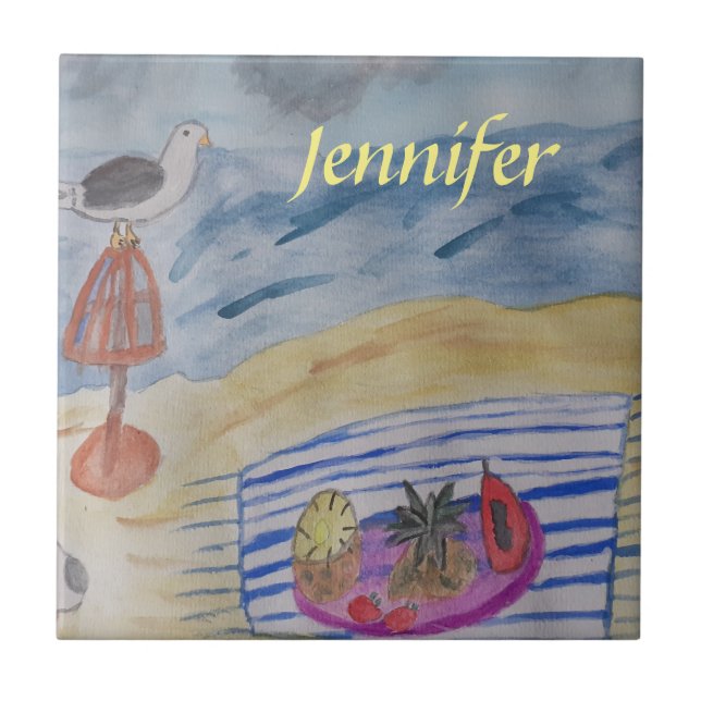 Seagulls on the Beach Ceramic Tile (Front)