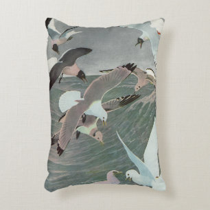 Seagulls Over Ocean Waves by Louis Agassiz Fuertes Decorative Cushion