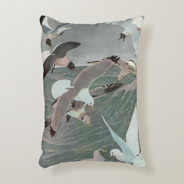 Seagulls Over Ocean Waves by Louis Agassiz Fuertes Decorative Cushion (Front(Vertical))