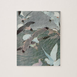 Seagulls Over Ocean Waves by Louis Agassiz Fuertes Jigsaw Puzzle
