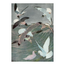 Seagulls Over Ocean Waves by Louis Agassiz Fuertes
