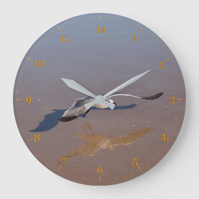 Seagulls reflection and shadow on the beach sand  large clock (Front)