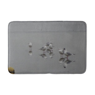 Seagulls, Serene Reflecting in Water Bath Mat