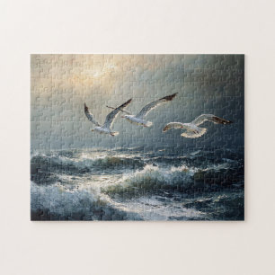 Seagulls Stormy Ocean Fine Art Jigsaw Puzzle