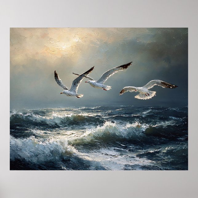 Seagulls Stormy Ocean Fine Art Poster (Front)