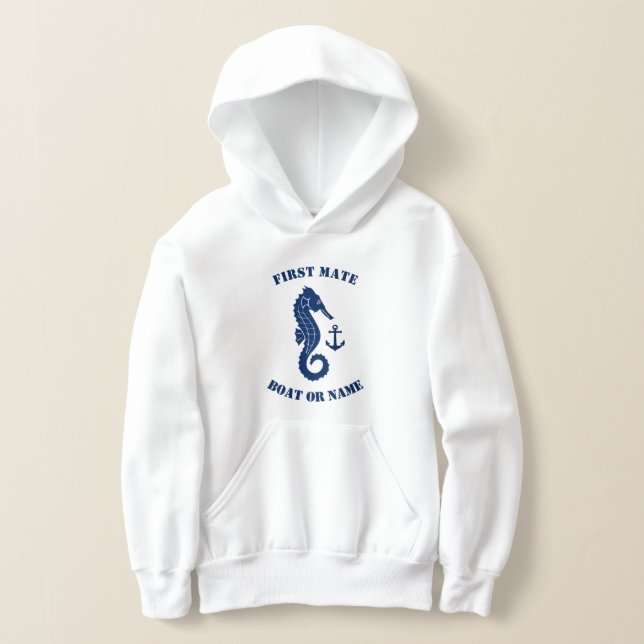 Seahorse Anchor First Mate Boat or Name White (Laydown)