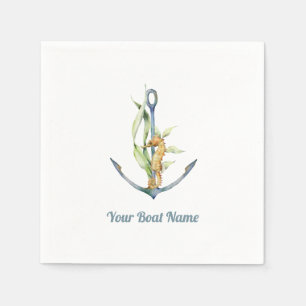 Seahorse and Anchor Nautical with Boat Name  Napkin