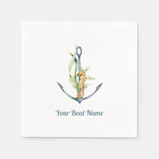 Seahorse and Anchor Nautical with Boat Name  Napkin (Front)