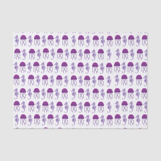 Seahorse and Jellyfish Purple and White Tissue Paper (Front)