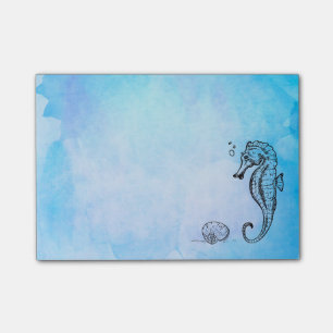 Seahorse and Seashell on Blue Watercolor Post-it Notes