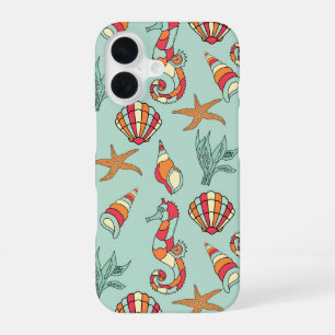 Seahorse and Seashell Pattern iPhone 16 Case