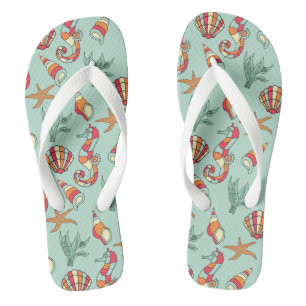 Seahorse and Seashell Pattern Thongs