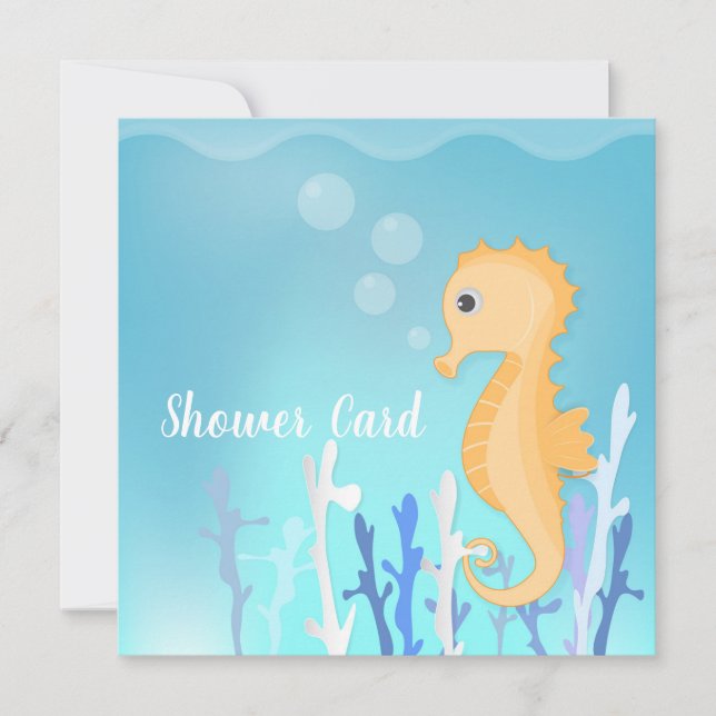 Seahorse and seaweed baby shower card (Front)