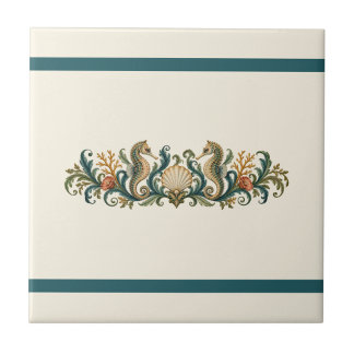 Seahorse and Shells Custom Colour Frieze Ceramic Tile