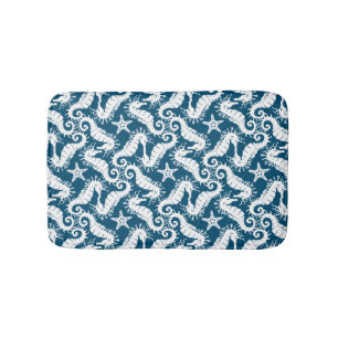 Seahorse and Starfish - Blue Sealife Pattern Bath Mat