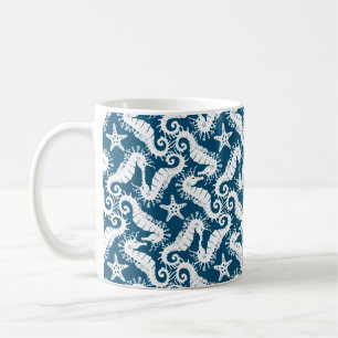 Seahorse and Starfish - Blue Sealife Pattern Coffee Mug